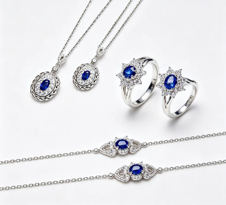 Certificated Natural Sapphire Jewelry Set Blue Stone Ring/Bracelet/Necklace Luxury Vintage Fine Engagement Bridal Jewellery Gift
