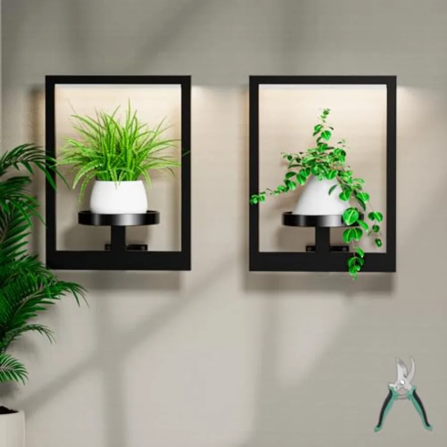 

Hanging Plant Stand with Grow Lights for Indoor Plants, 2 Pcs Wall Plant Holder, Picture Frame Plant Shelf for Living Room, Bal