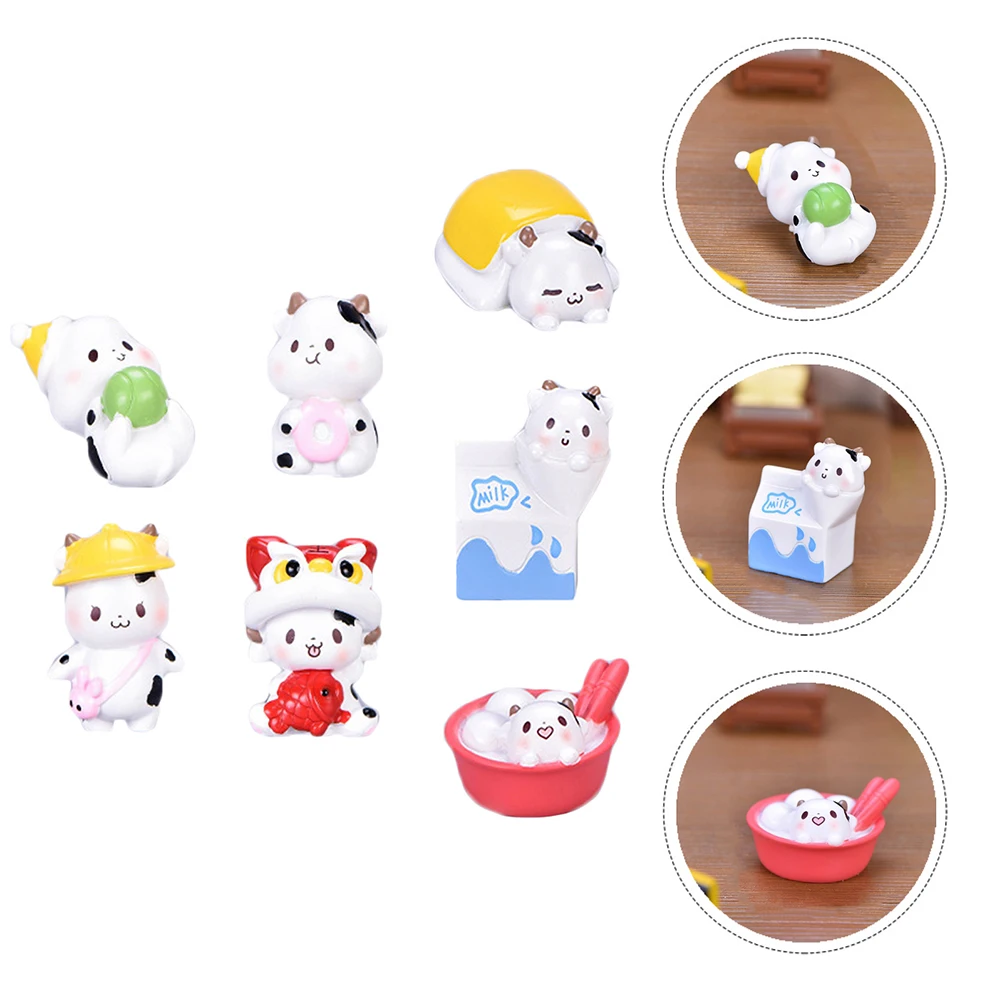 

7 Pcs Cartoon Cow Ornaments Animals Miniature Figures Figurines Artistic Garden Cute Decor Cows Small