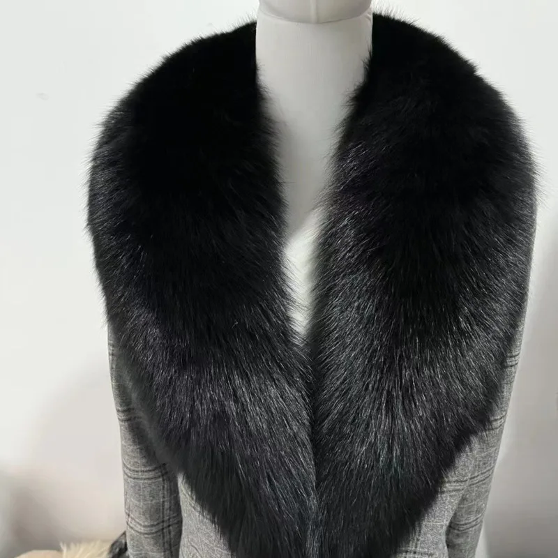 Winter Real Fox Fur Collar Woman Furry Natural Raccoon Fur Scarf Shawls Luxury Neck Warmer Wraps For Coat Fur Scarves Large Size