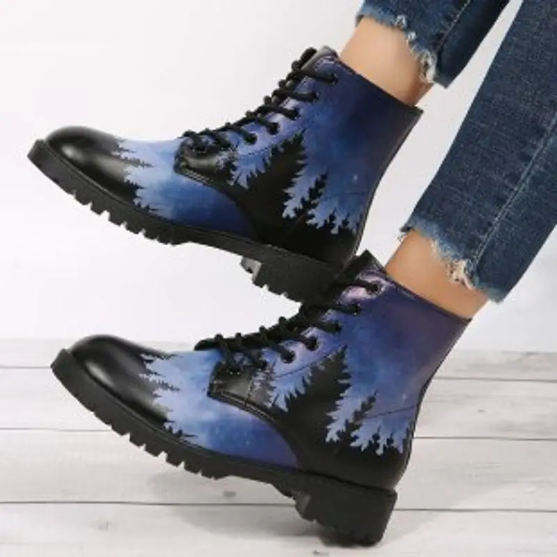 Large Size Women\'s Printed Multi-color Fashionable Boots Daily Casual Personalized Retro Boots