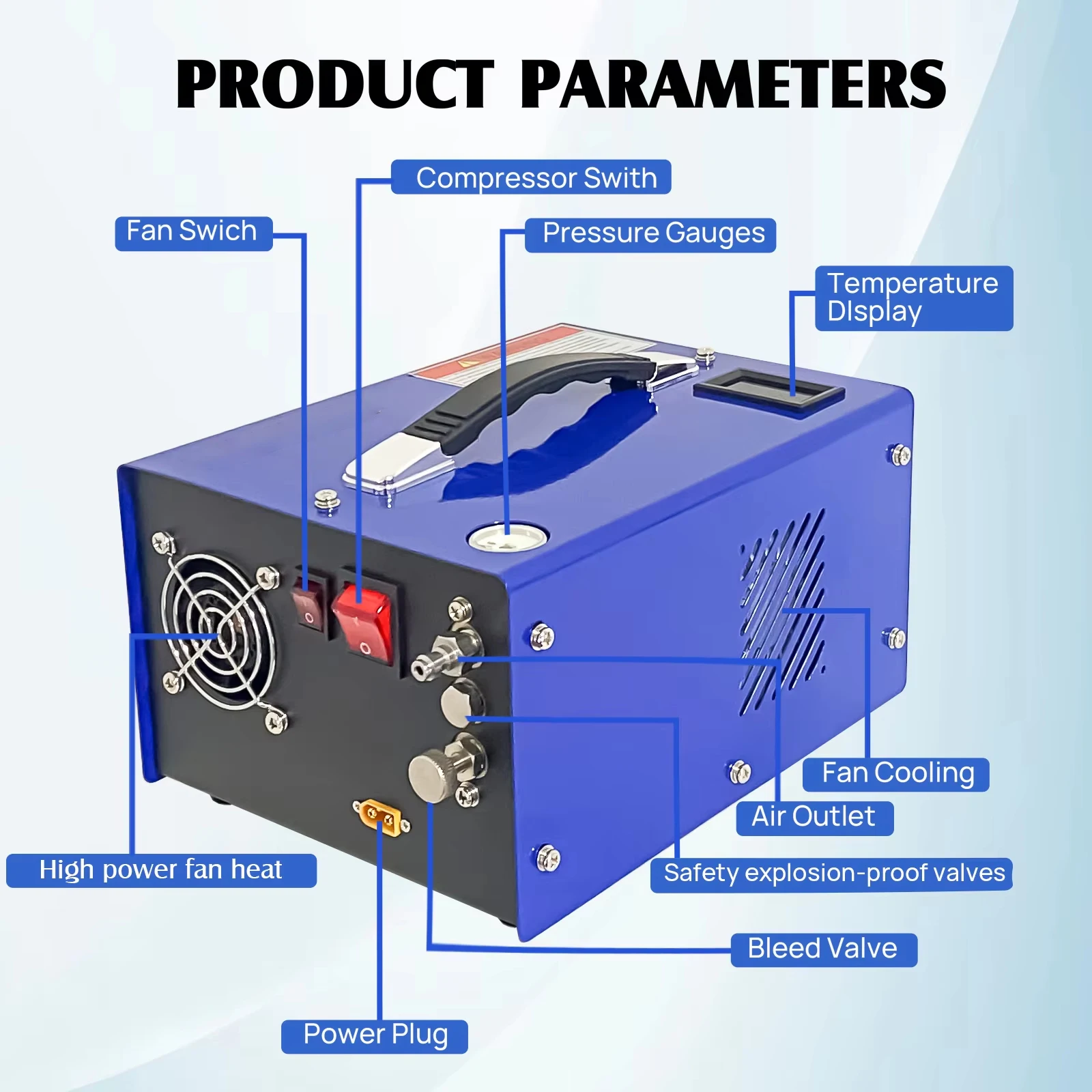 PCP Air Compressor Pump With Explosion-proof Valve 300Bar 4500Psi 12/110/220V For Filling Submersible Cylinders Car Inflator