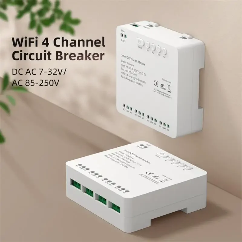 Tuya inteligente wifi sem fio app controle remoto 4 canais 250v módulo de interruptor de relé de contato seco, funciona com alexa google home