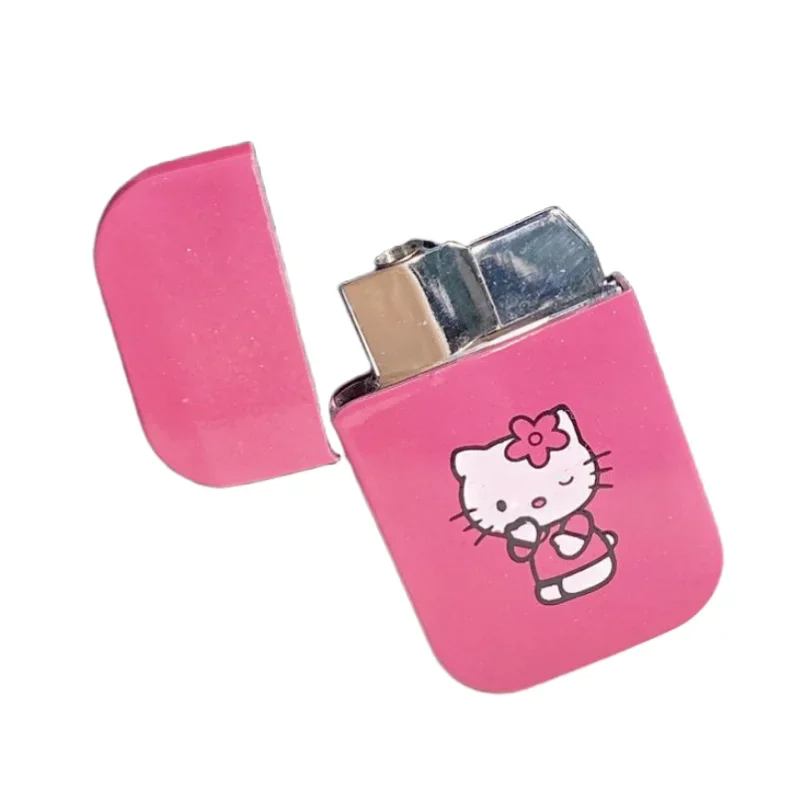 Hello Kitty Anime Cartoon Figure Kawaii Creative Windproof Pink Flame Lighter KTV Bar Personality Cigarette Lighter Holiday Gift