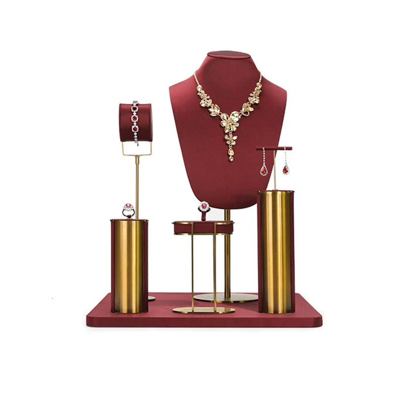 

Red jewelry display props, necklaces, bracelets, earrings, jewelry display stand, counter jewelry display racks
