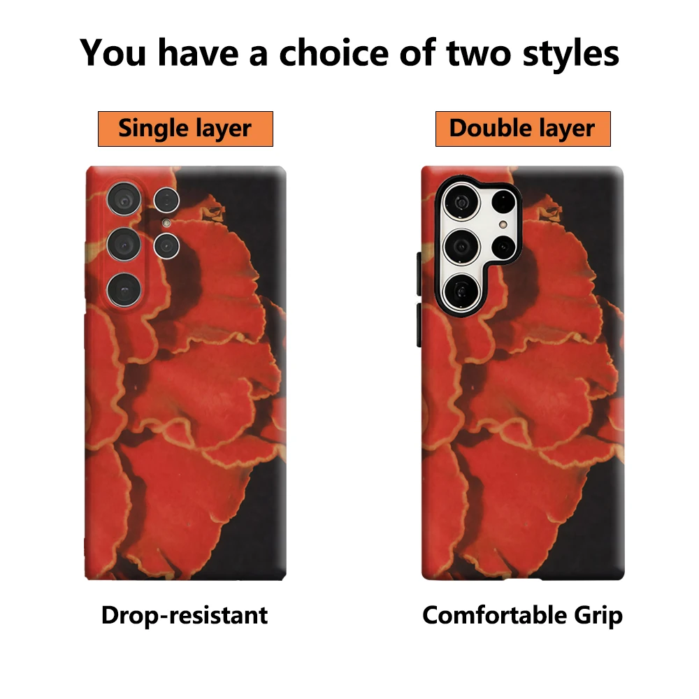 เคสโทรศัพท์ลายกลีบดอกไม้สีแดงวินเทจ สำหรับ Samsung Galaxy S20 FE S22 S24 S25 Plus Ultra 4G 5G หรูหรา แบบสองชั้น