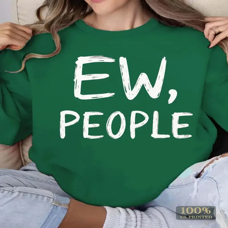 EW PEOPLE Women Plus Size Sweatshirt Comfort Y2k Style Long Sleeve Cotton O Neck Graphic Tees Harajuku Clothes Women Tops