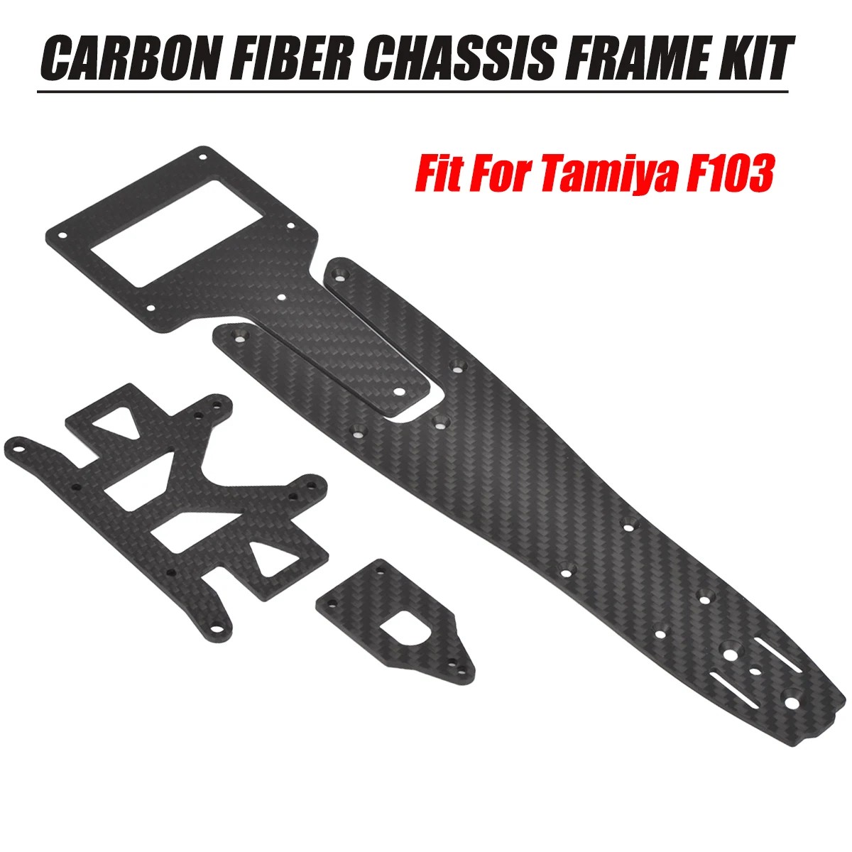 Estrutura inferior de fibra de carbono com conjunto de barra em T para atualizações de carro vintage Tamiya F103 F-103 RC