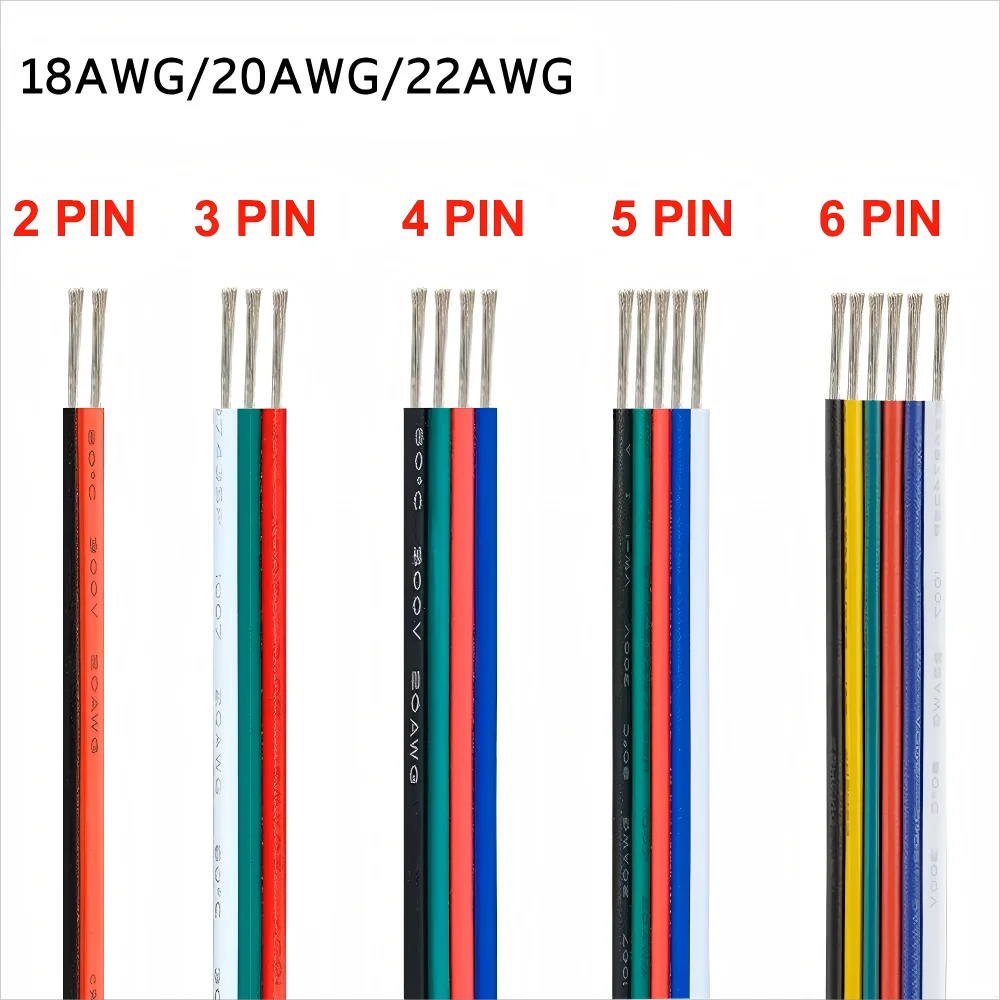 

Провод светодиодной ленты 18 20 22 AWG 2/3/4/5/6pin 5-24V Удлинительный электрический кабель для WS2812B 5050 RGB RGBWW Светодиодные фонари Автомобильные колонки