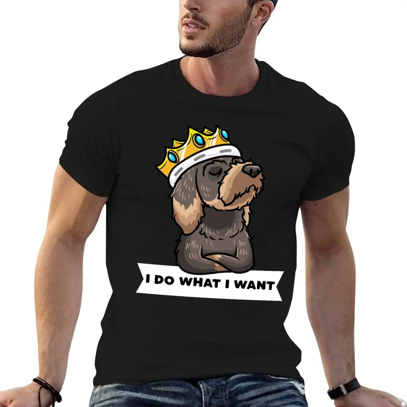 T-shirt pour homme avec motif de chien teckel à poils durs et couronne, t-shirt drôle de créateur, t-shirt décontracté pour homme
