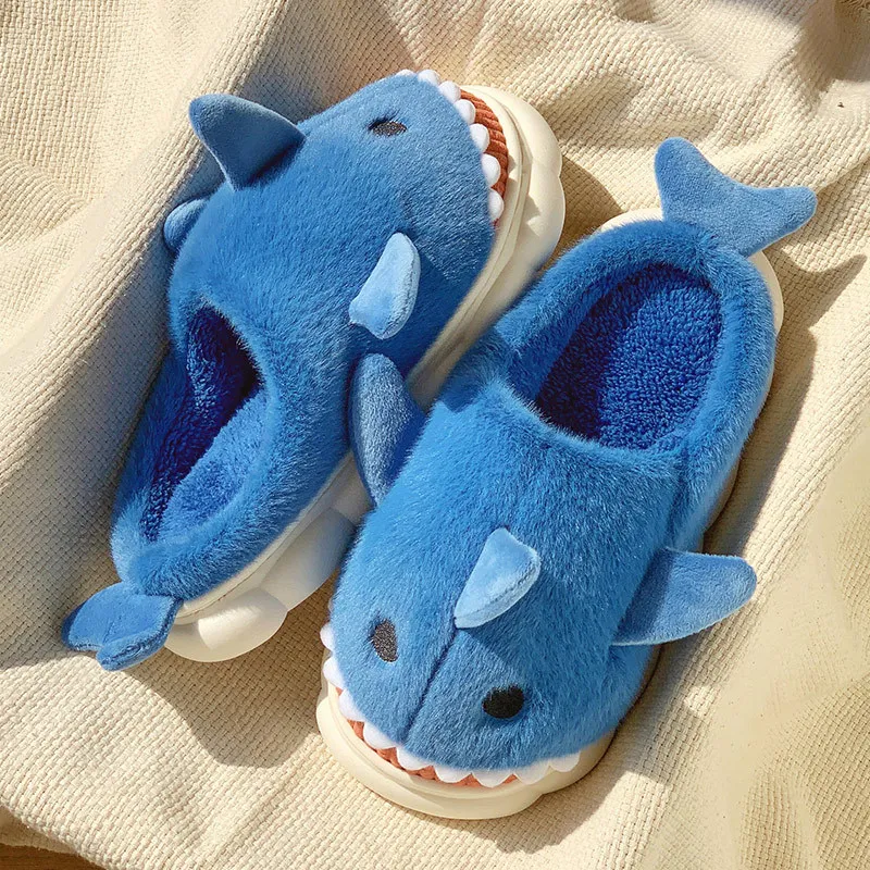 Cute Cartoon Shark Funny Slipper Warm Home Plush Shoes Damskie/Męskie Zimowe Bawełniane Buty Kobieta Męskie Piankowe Trampki Puszyste Kapcie