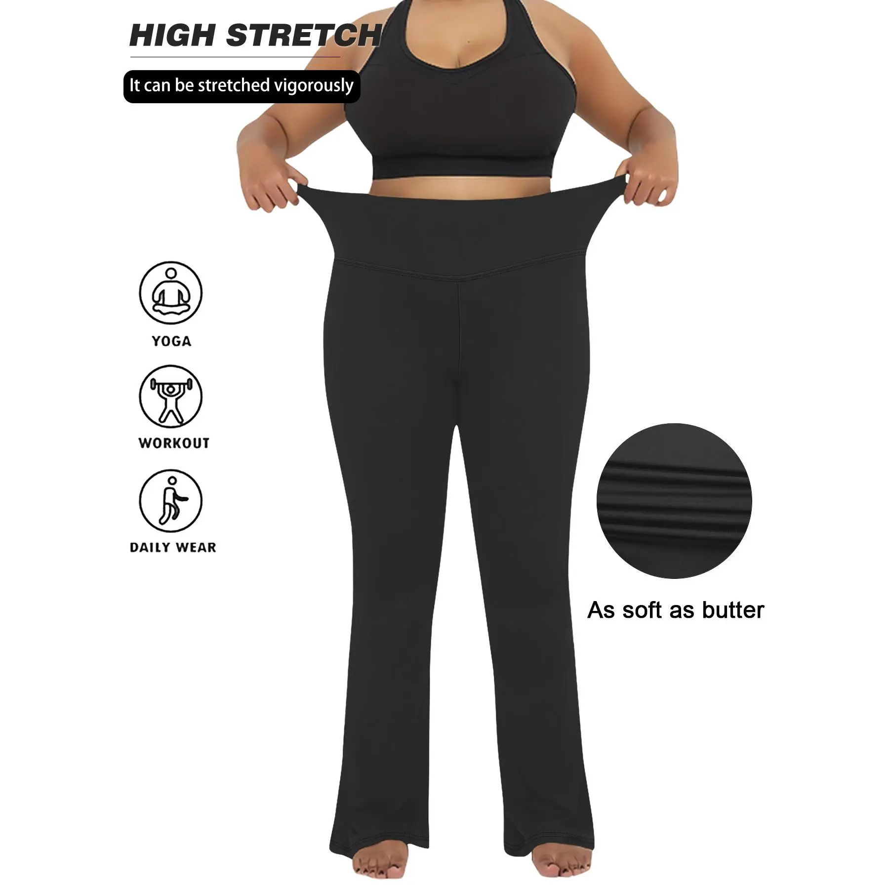 High Waist Flared Yoga Pants plus Size Comfortable Long Leggings Polyester Fabric Women's Base Layer Pants Spring 2024