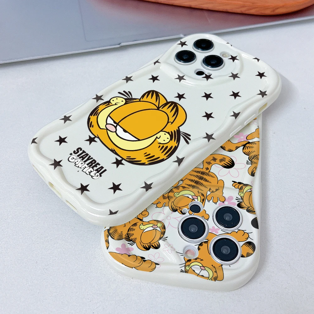 Cartoon Cat G-Garfields Phone Case for iPhone 16 15 14 Plus 13 12 Mini 11 iPhone16 Pro Max X Xs XR 7 8 3D Creamy Wave Soft Cover