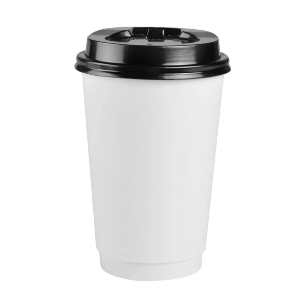 

50 PCS Paper Coffee Cup Disposable Cups with Lids 16 Oz Double Layer Plastic Reusable
