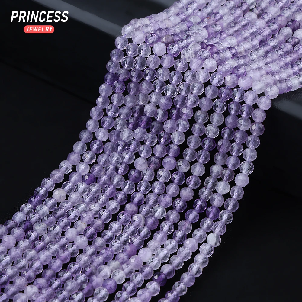 A++ Natural Lavender Amethyst 4mm Faceted Loose Beads for Jewelry Making Wholesale Stone Seed Spacer Beads DIY Accessories