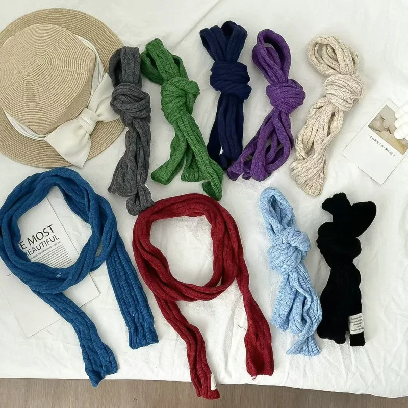 2025Korean Style Artistic Thin Narrow Long Cotton Wool Scarf Women's Autumn and Winter Warm Fashionable High-Grade Scarf Fashion