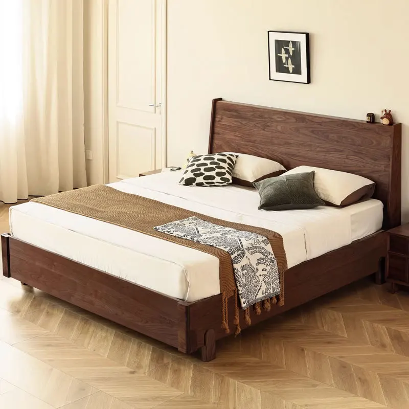 

Customizable North American Black Walnut Retro Box Air Pressure Storage Bed Master Bedroom 1.8m 1.5m Bedroom