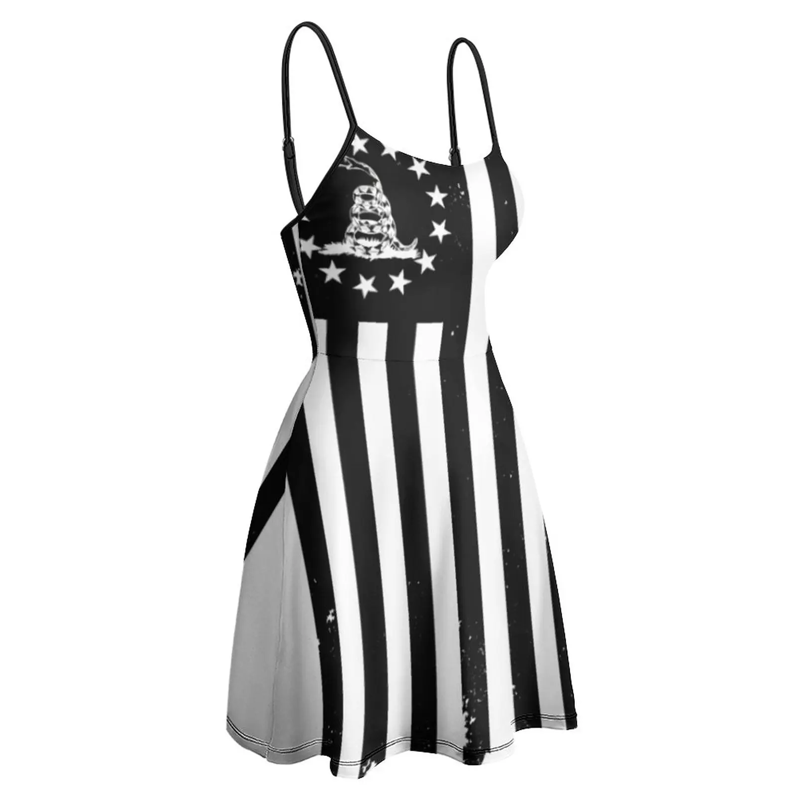 Black Vertical Betsy Ross Gadsden Flag Women's Sling Dress Cute Sexy Woman's Clothing Funny Vintage  Parties Suspender Dress