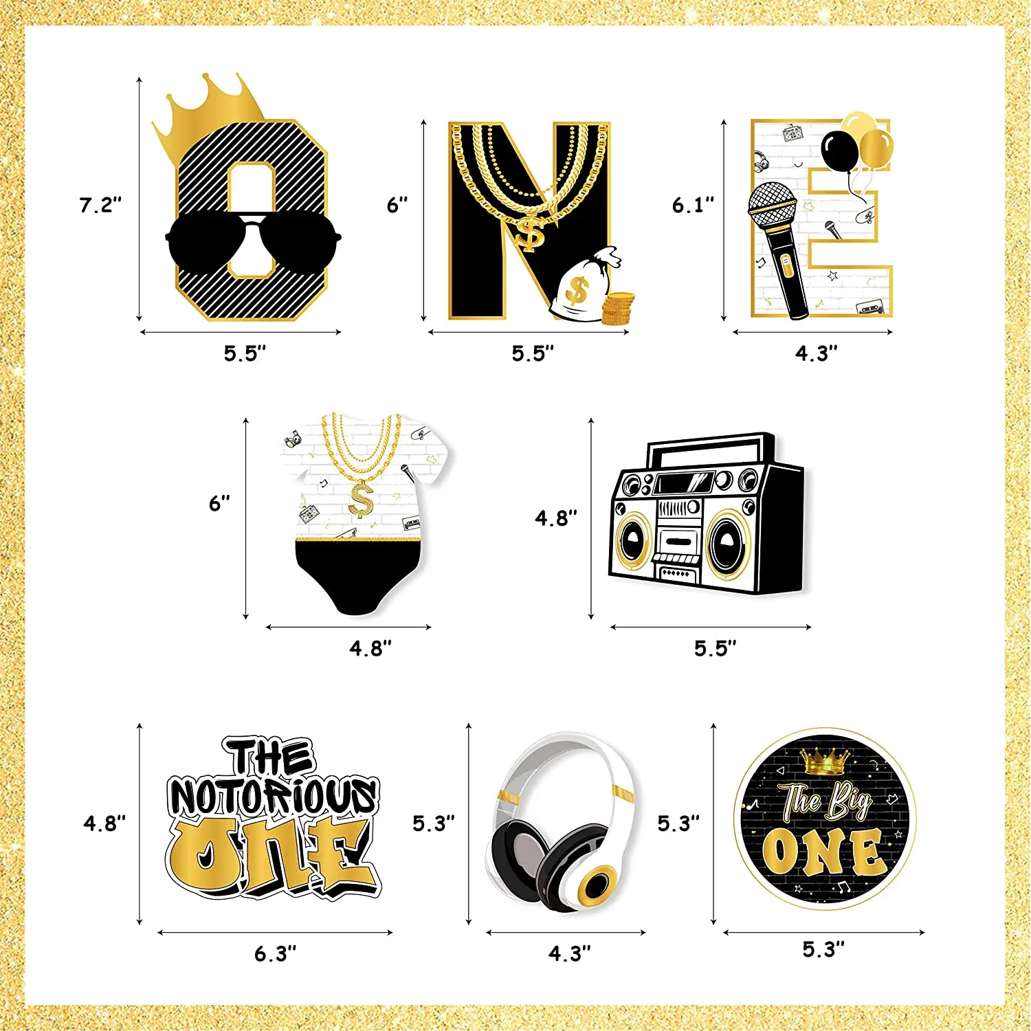 24Pcs Hip Hop Theme Black Gold 1st Birthday Hanging Swirls The Notorious One Photo Props for One Year Old Party Decorations