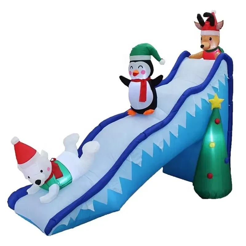 LED Inflatables Christmas Theme Bear Reindeer Penguin Slides for Christmas Decoration
