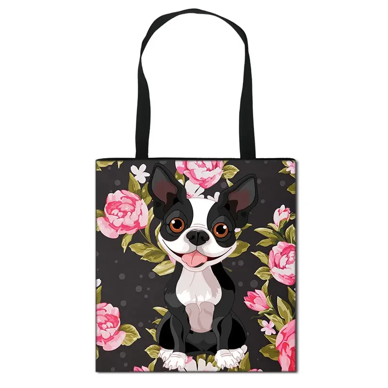 German Shepherd / Boston Terrier / Bulldog / Husky Dog Causal Totes Bag Women Handbag Ladies Shoulder Bags Canvas Shopping Bag