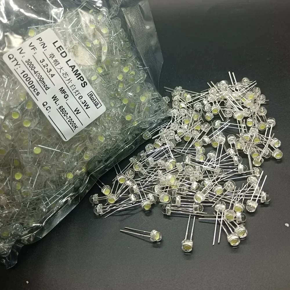 100PCS NEUE F5 5mm Weiß Super Helle LED Lampe Weitwinkel Transparent