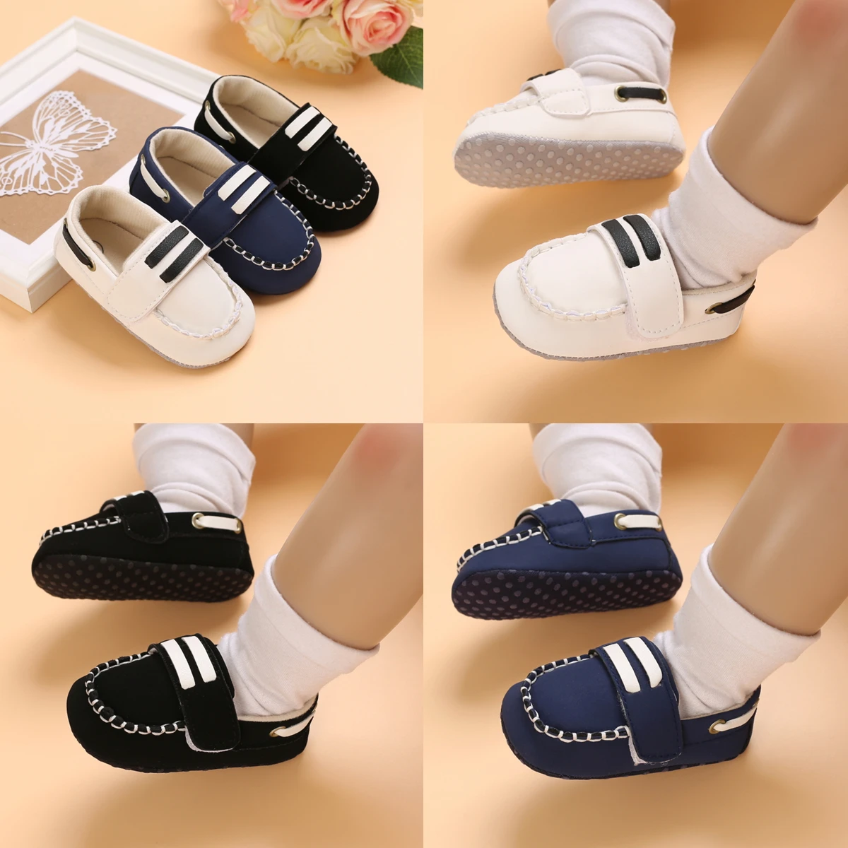 Spring and Autumn Boys Gentlemen's PU Casual Shoes First Walker 0-18M Baby Shoes Bed Shoes Soft Sole Non-Slip Toddler Shoes