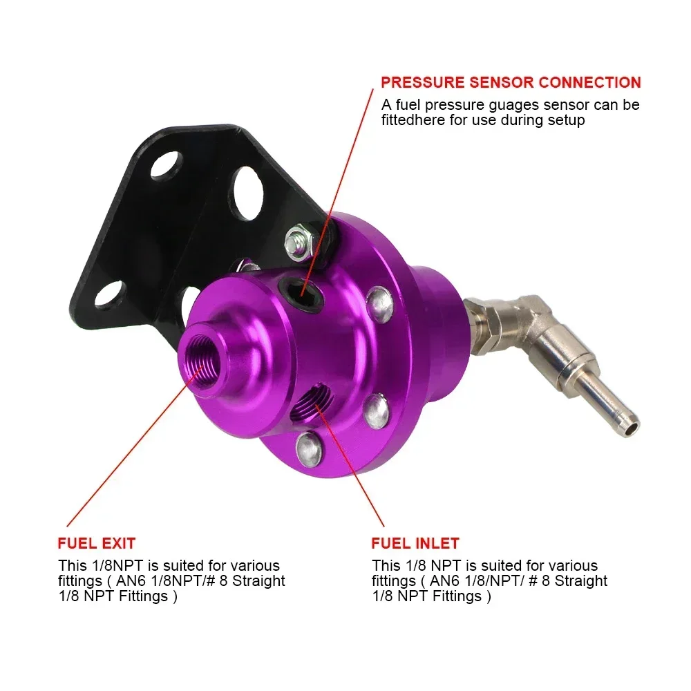 Premium Quality  Fuel Pressure Regulator, Adjustable Perfect for JDM Turbocharged Vehicles with Gauge & AN6 1/8NPT Adapters