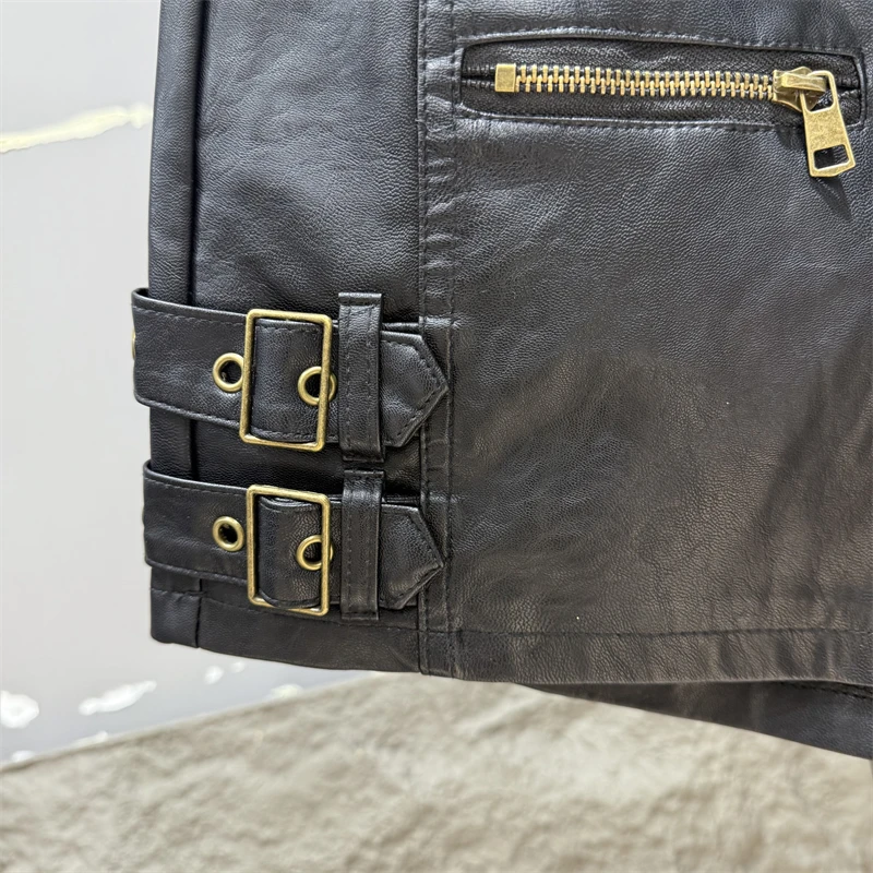 شارع العليا ملابس العمل الساخن فتاة بولي Leather السراويل الجلدية النساء ، 2025 الخريف الشتاء جديد تنوعا التخسيس ألف خط واسعة الساق التمهيد السراويل #5