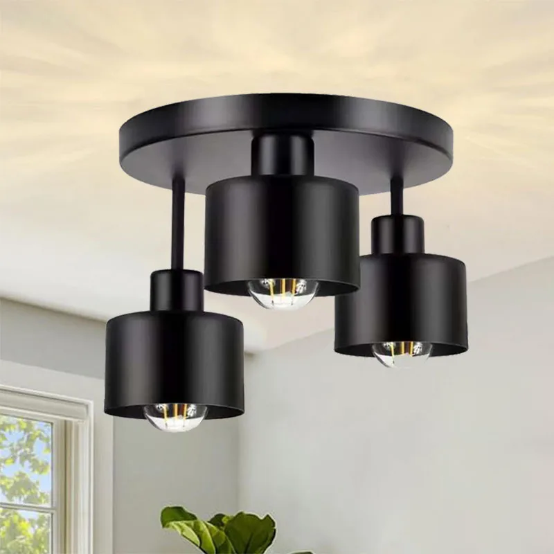 

Modern Wrought Iron Ceiling Light Black White Lampshade Three-head Lamp for Kitchen Entrance Bedroom Corridor Lamp