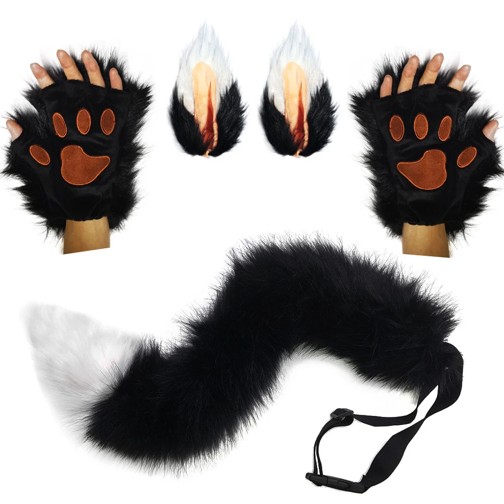 Kawaii Haarschmuck Fuchsohren Plüschschwanz Niedliche Pfoten Set Cosplay Sekundäre Yuan Anime Charaktere Ausstellung Requisiten Partykleid – Detail 4