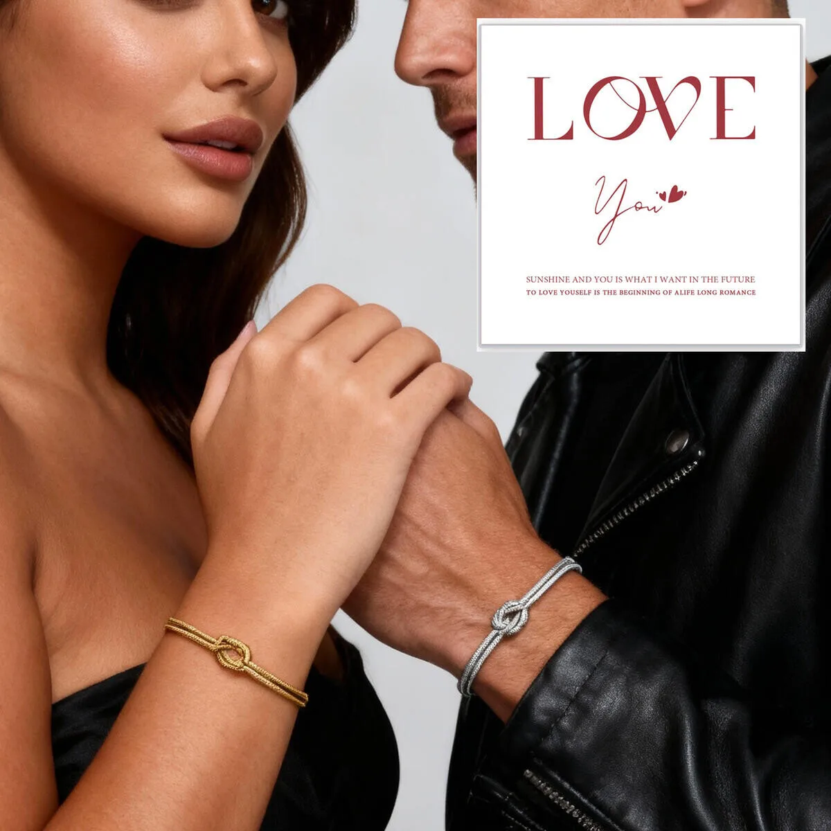 العصرية الحب عقدة أساور للزوجين الرجال النساء، الفولاذ المقاوم للصدأ 2 طبقات ثعبان سلسلة معصمه، هدايا الذكرى عيد الحب #1