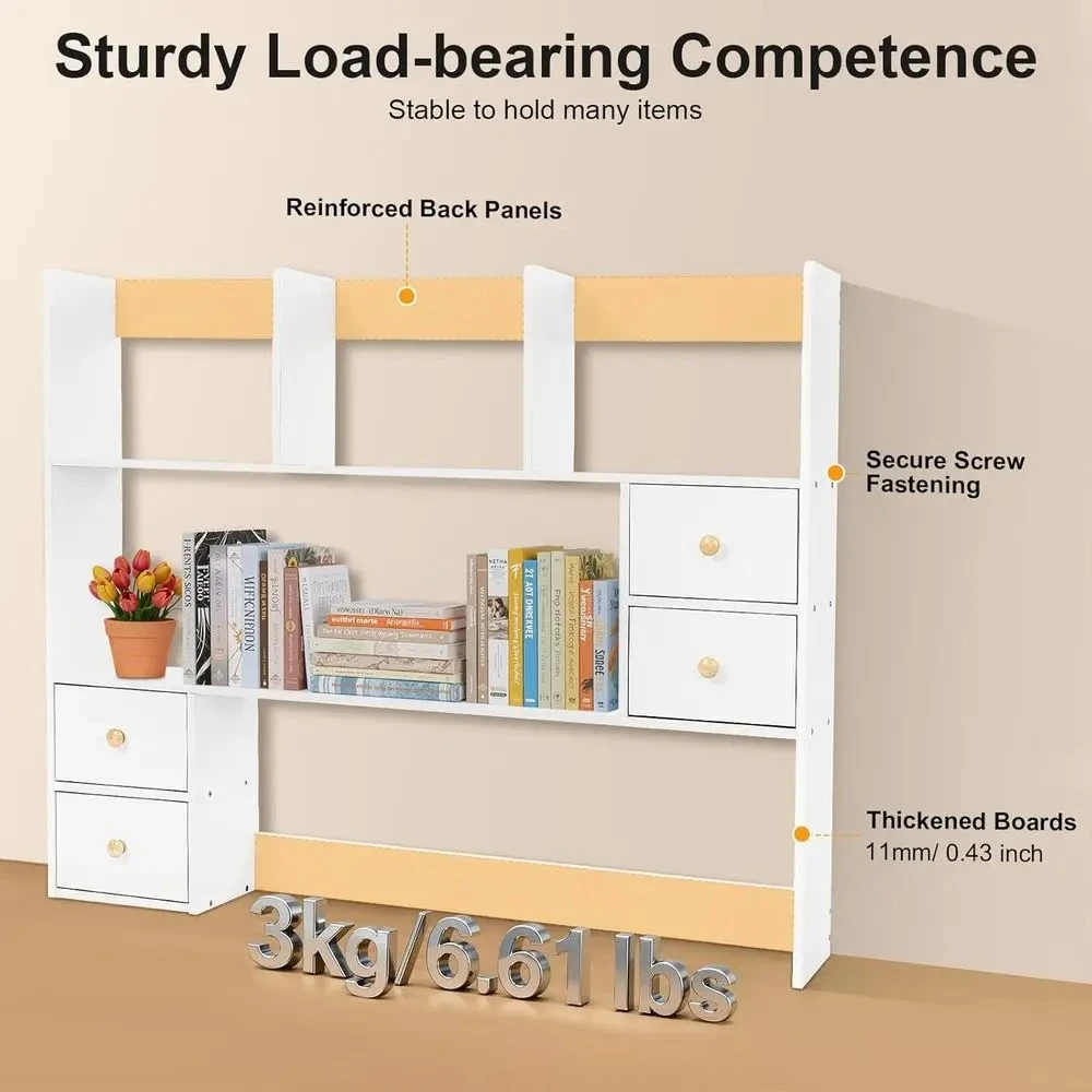 3-Tier Desk Hutch with 31.5 Work Surface and 4 Drawers for Storage, Ideal for Home Office or Dorm