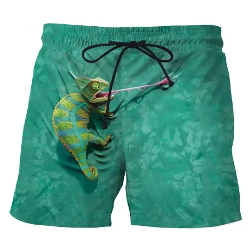 

Funny Animal Beach Shorts Chameleon Squirrel 3D Printed Swimming Trunks Men's Casual Board Shorts Kids Short Pants Man Swimsuit