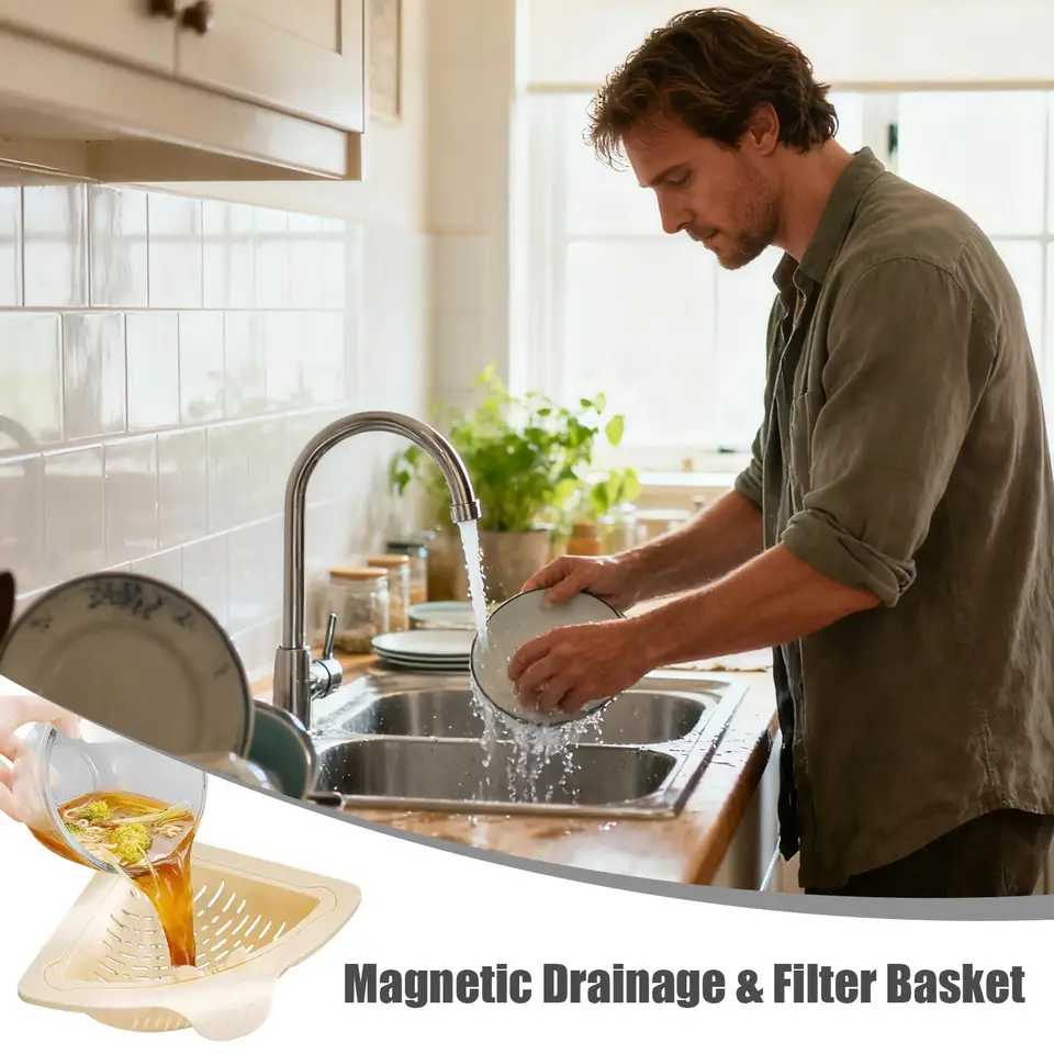 Magnetic Corner Sink Strainer – Multi-Function Drain Basket With