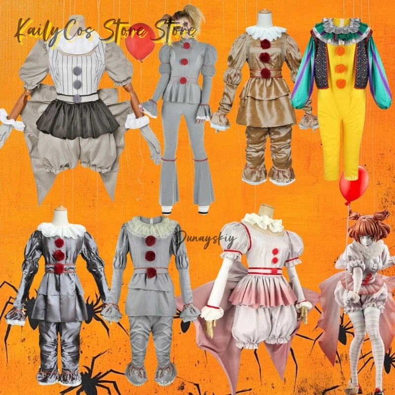 

Pennywise Cosplay Costume Clown Suit Scary Stephen Halloween Horror Party Carnival Masquerade Dress Pants Outfit Adults Kids