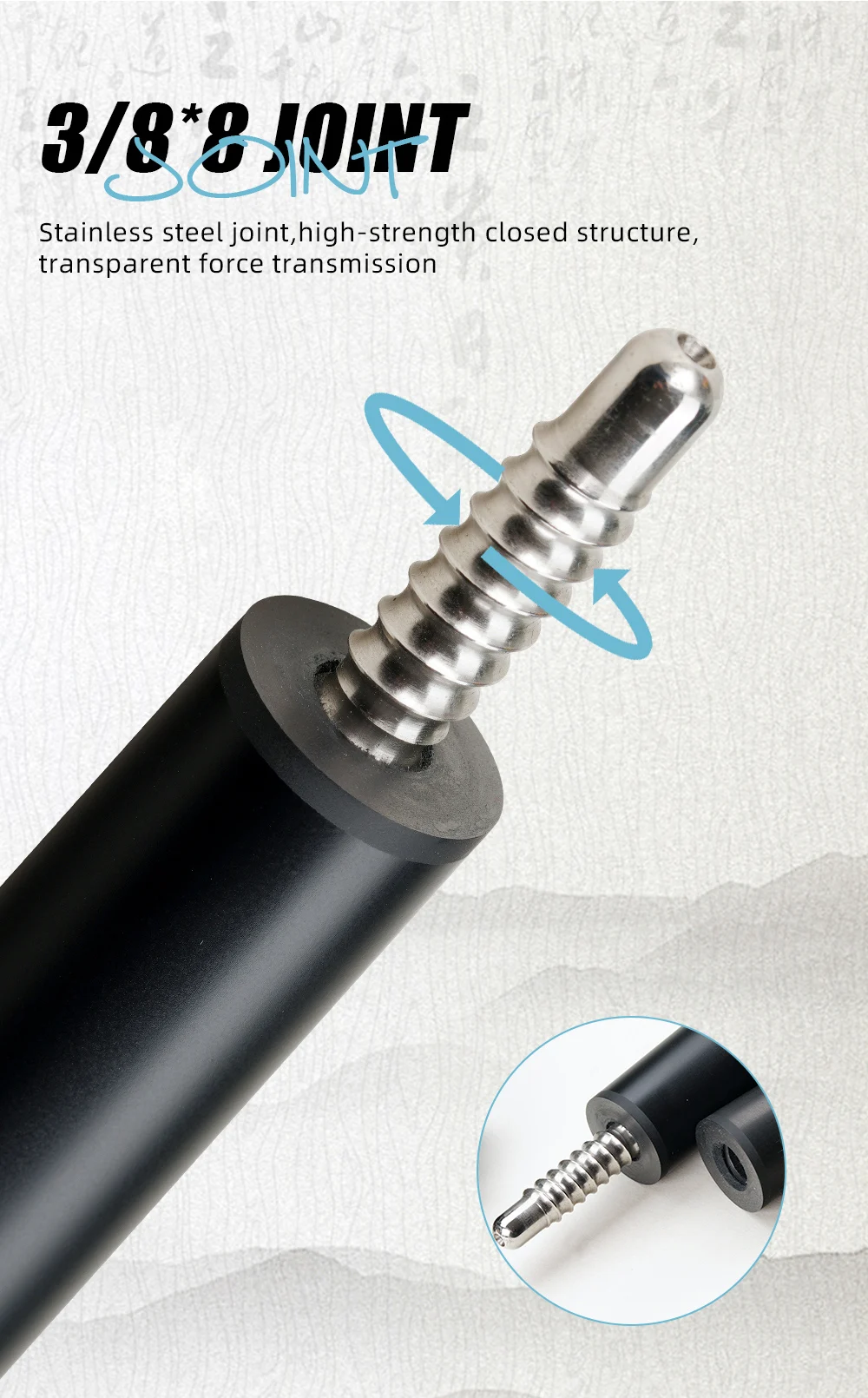 Matt-Schwarzer Billardqueue aus Kohlefaser, geringe Abweichung, 12,5 mm Saphirspitze, 3/8x8 XTC, 58 Zoll, 19-20 oz, Billard CRICAL – Detail 7