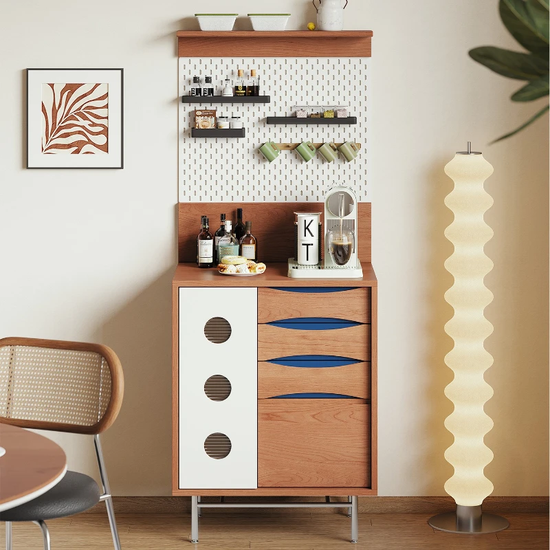 

Medieval solid wood dining side cabinet, retro wine cabinet, tea cabinet, integrated storage cabinet against the wall, side