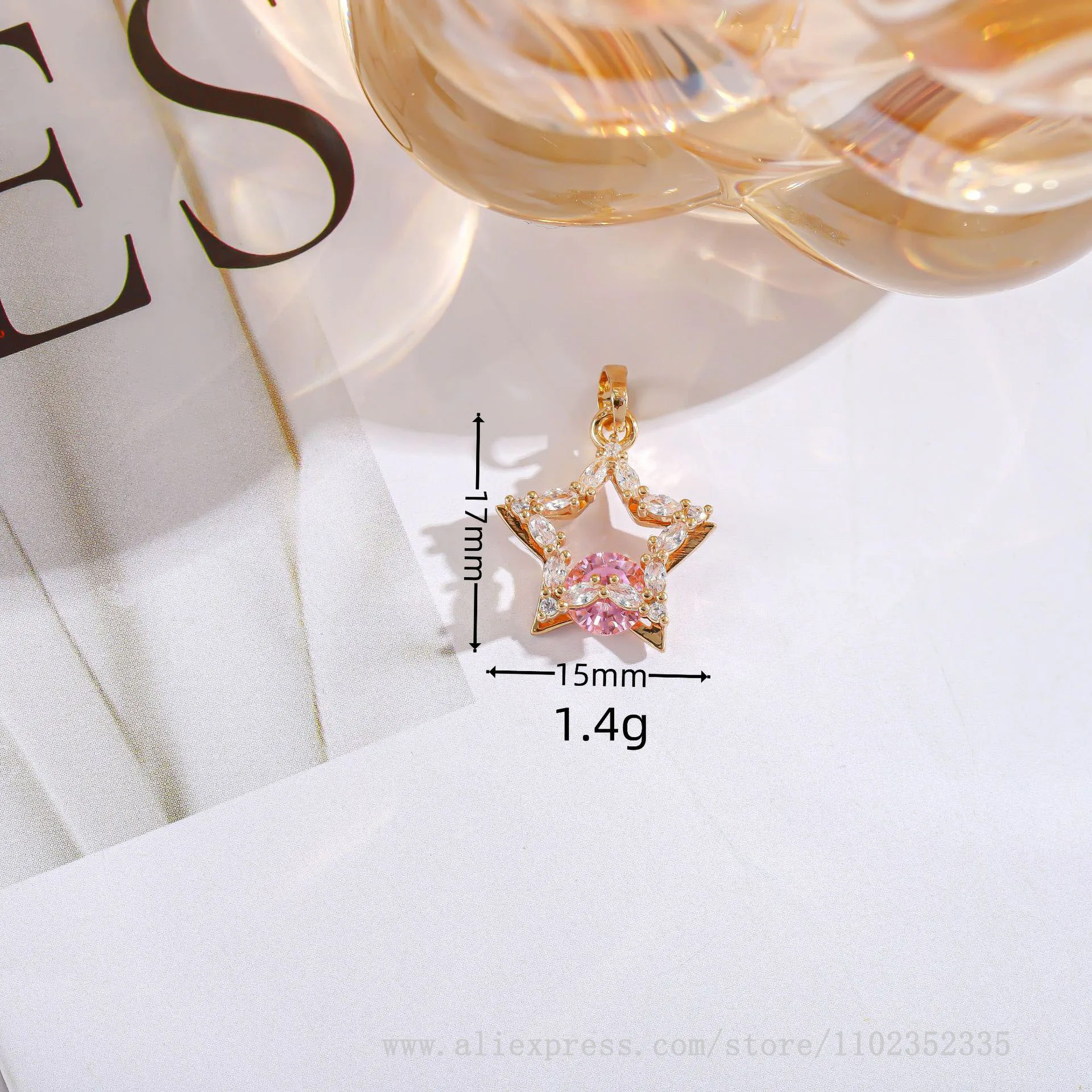 دلاية مرصعة بالماس من الزركون الخماسي ، أقراط ذاتية الصنع ، إكسسوارات قلادة ، موضة جديدة ، 10 من كل كيس #4