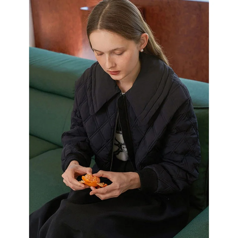 韓国製 スレティエンド グースダウン ジャエット スタンドカラー キルティング 通勤 スリムフィット レディース 冬用コート ジッパー付き ロング丈