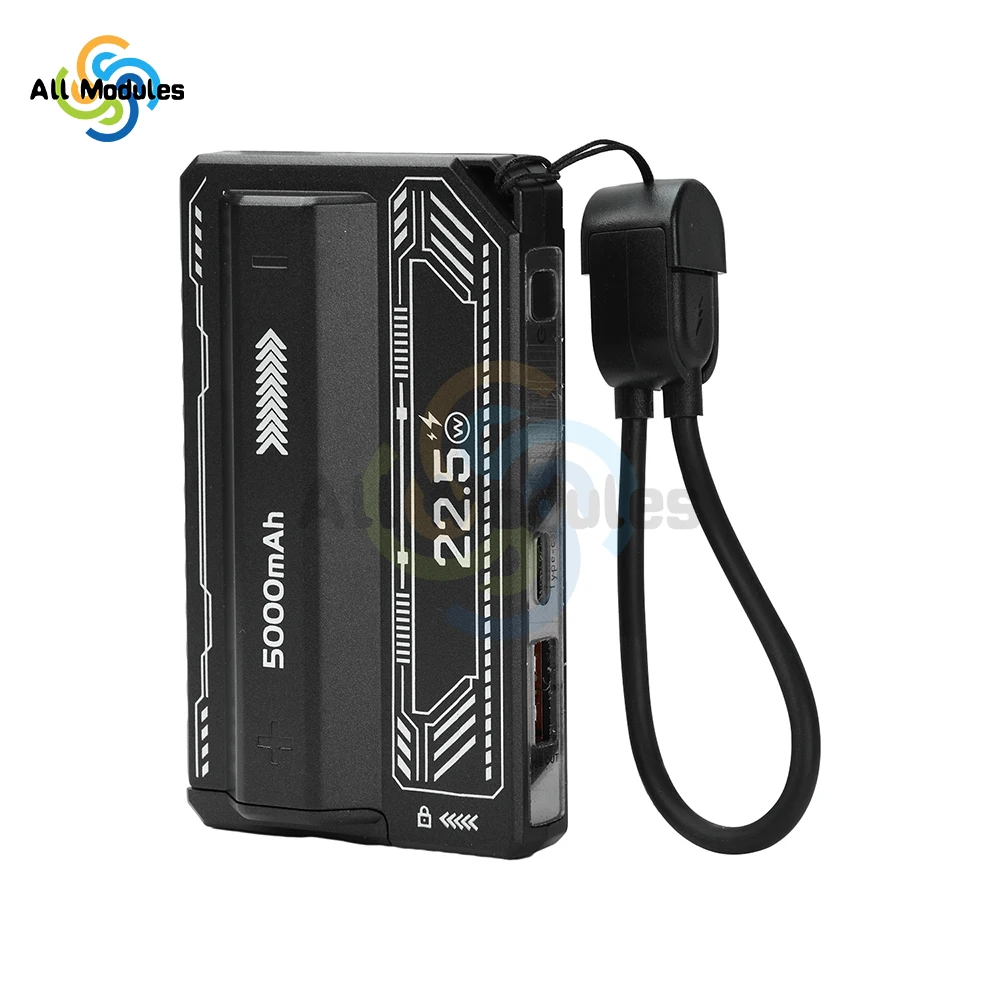 1ピースはんだ不要21700パワーバンクケースPD 20W急速充電内蔵ケーブル付き取り外し可能なDIYバッテリーケース（バッテリーなし）