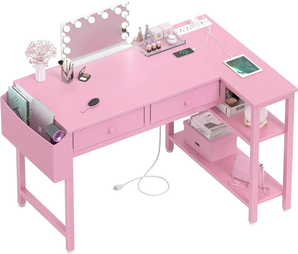 Pink Reversible L Shaped Kids Study Desk