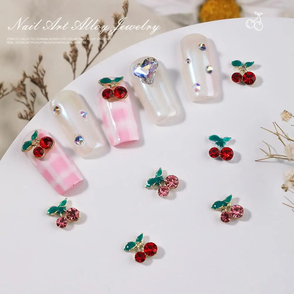 10Pcs Manicure Decor Three-dimensional Non-falling DIY Shiny Sweet Cherry Decoration Nails Art Rhinestone Nail Salon Supply