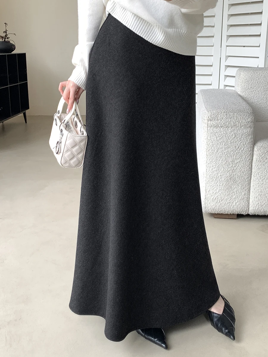 

Женская шерстяная юбка FT GuoGe: винтажная, приталенная, драпированная миди-юбка А-силуэта с завышенной талией для повседневной носки