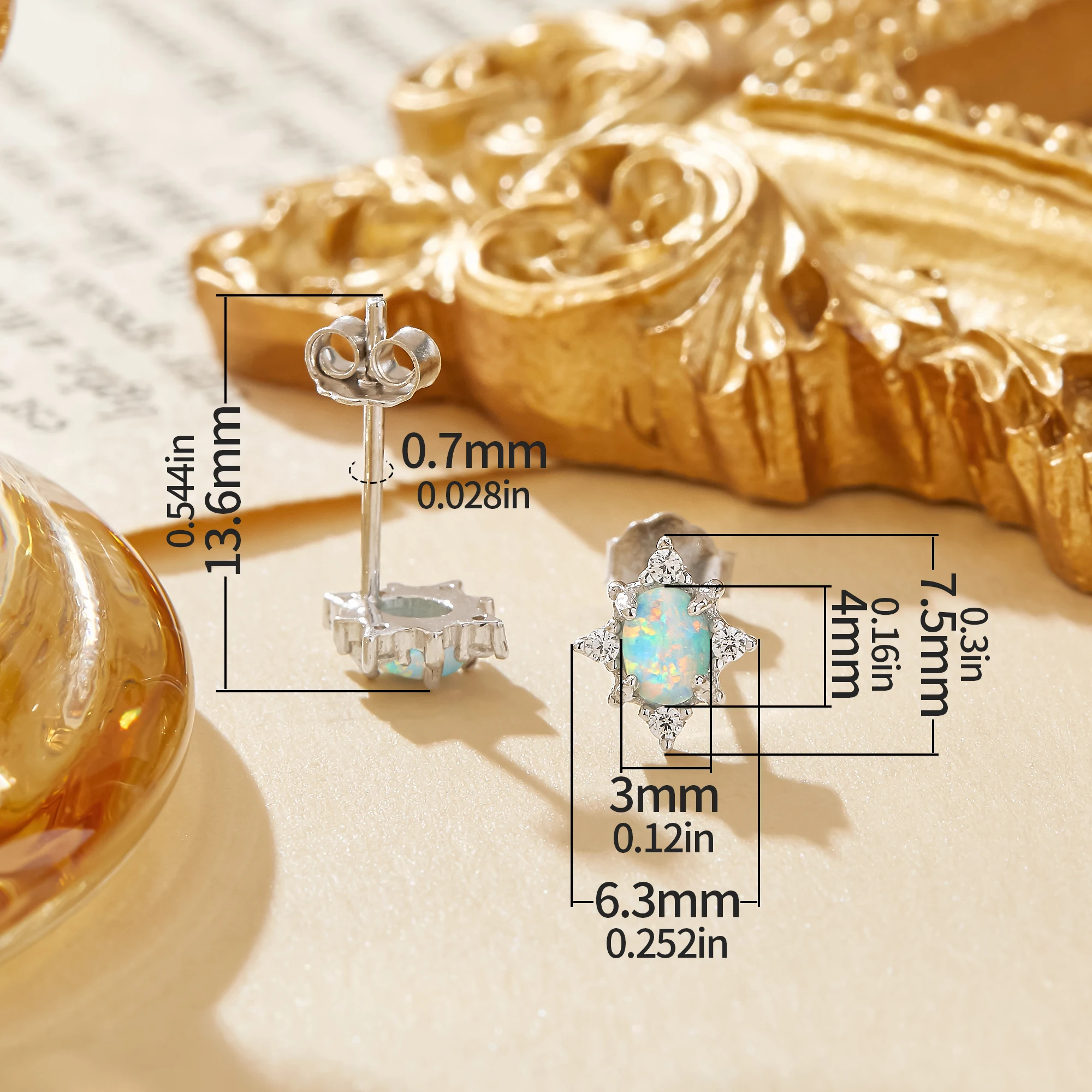 Opal Zircon Earrings Gold Plated Solid 925 Sterling Silver Earrings October Birthstone Retro Art Jewelry Birthday Gift 6320046