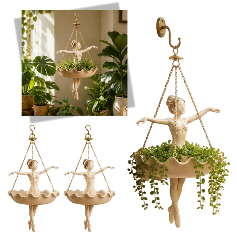 1/2/3 Elegant Ballet Girl Hanging Planter Resin Ballerina Flower Basket Indoor Outdoor Wall Garden Decor Vase for Balcony Cafe