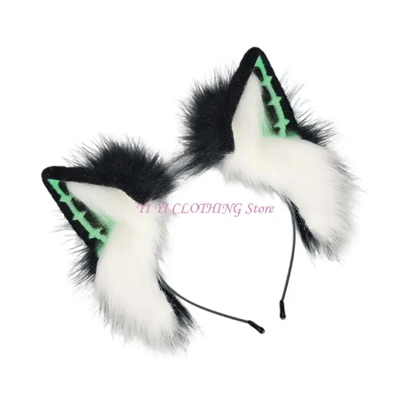 N5KF Plush Dark Series Animal Ear Hair Band Punk Theme Hairhoop For Music Festival Anime Event Costume Accessoires Headswear