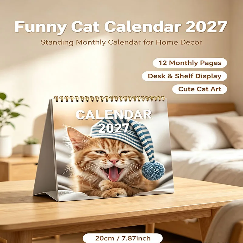 Novelty Funny Animal Meme Wall Calendar 2027, Adorable Kitten Print Wall Hanging Calendar Unique Gift for Cat Lovers