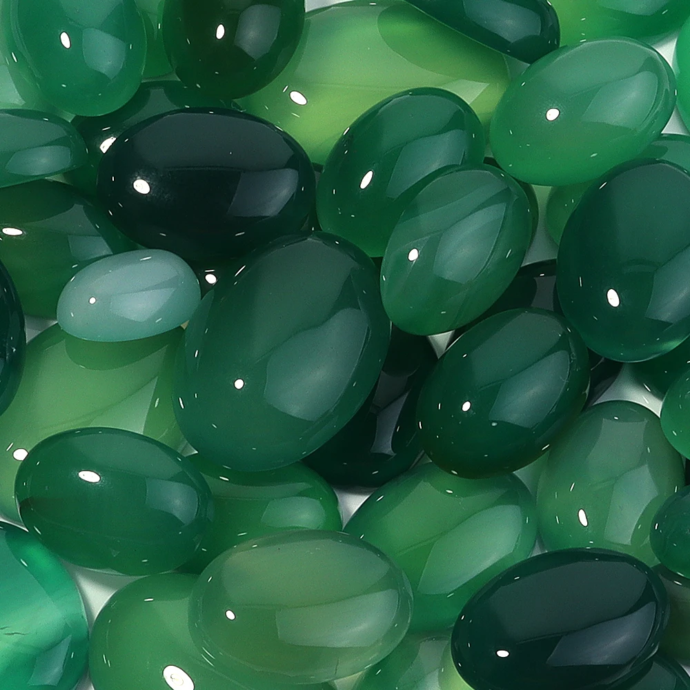2-10pcs/lot Natural Stone Cabochon Beads Oval Green Agates Cabochons Flat Back Cameo For DIY Jewelry Making Necklace Earrings
