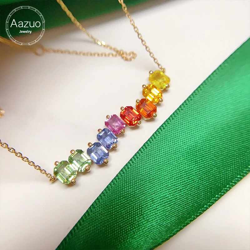 

Aazuo Fine Jewelry18K Solid Yellow Gold Natural Different Color Sapphire Rainbow Wave Necklace Gifted For Women Birtthday Party